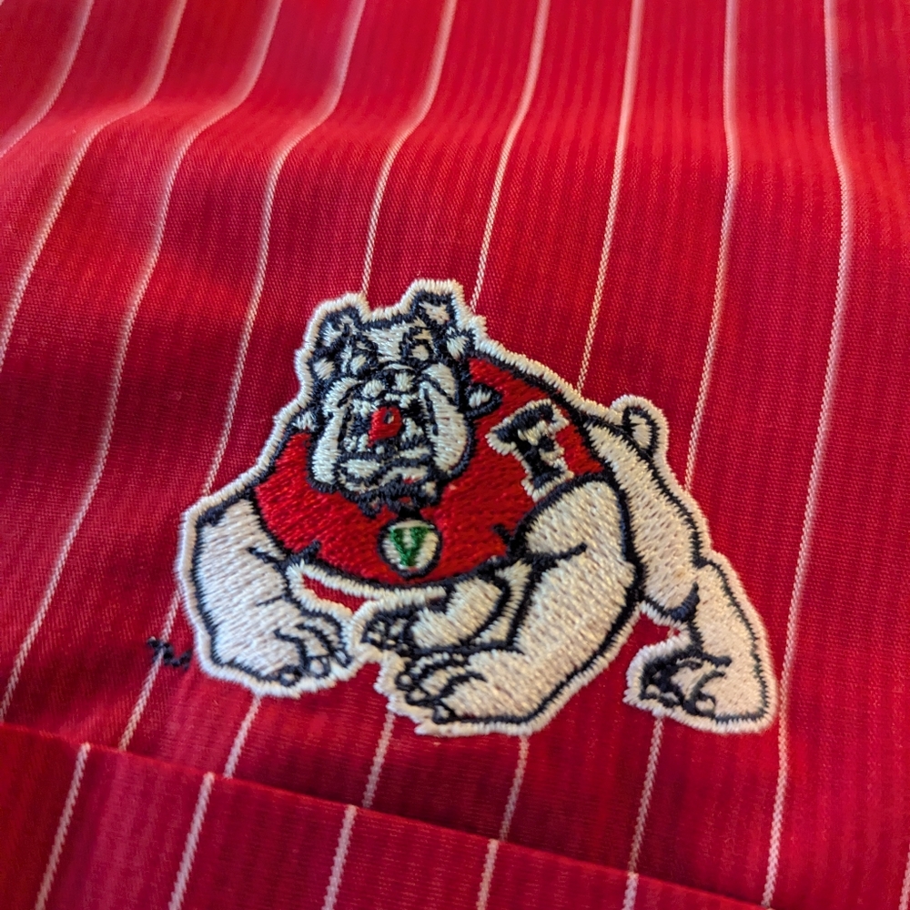 Antigua Fresno State Bulldogs, Red Button Down Shirt with Pinstripes - Picture 3 of 4